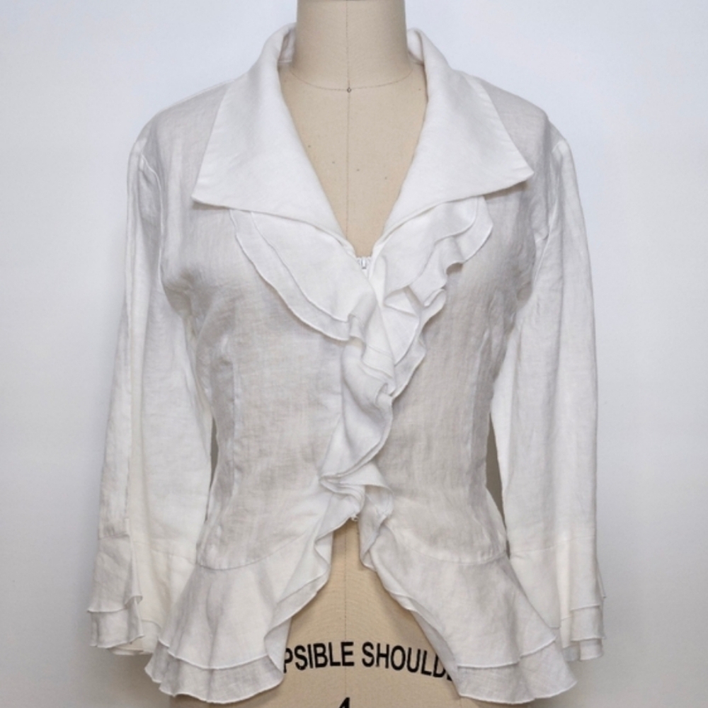 White Ruffled Linen Blouse